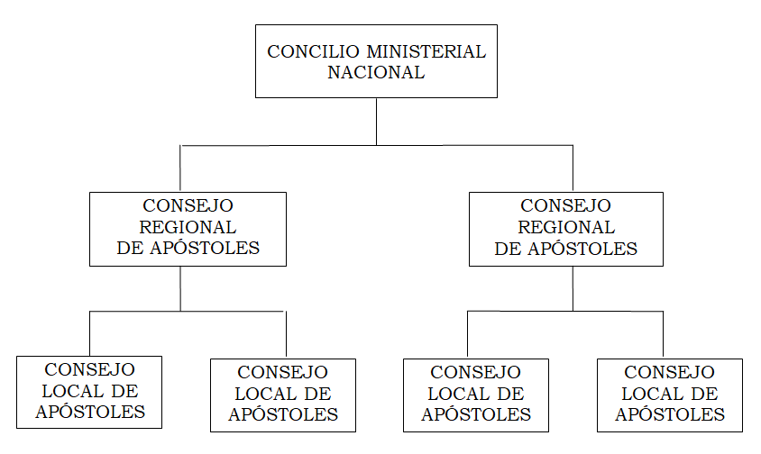 Organigrama de la distribución de los consejos de apóstoles.